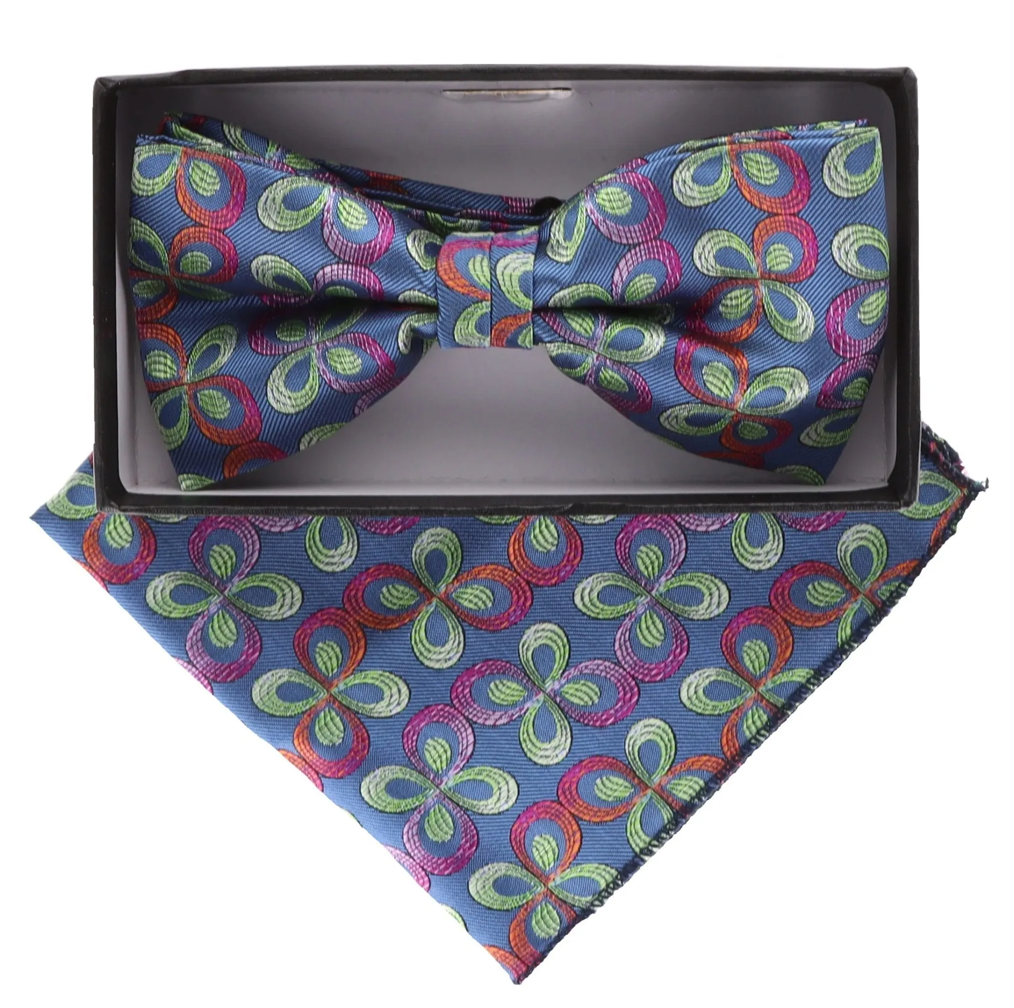 Vittorio Farina Men's Floral Design Satin Bow Tie & Pocket Square in Gift Box