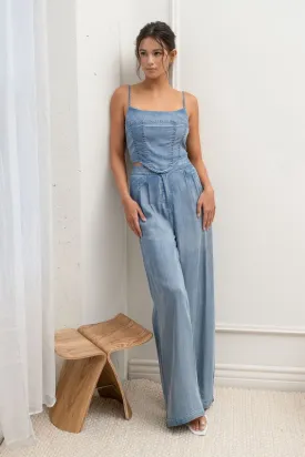 Washed Pleated High Waist Wide Leg Pants