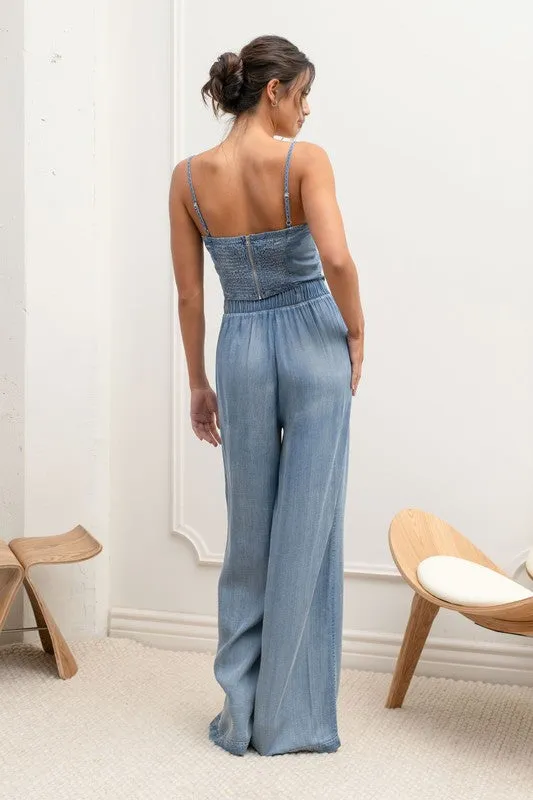 Washed Pleated High Waist Wide Leg Pants