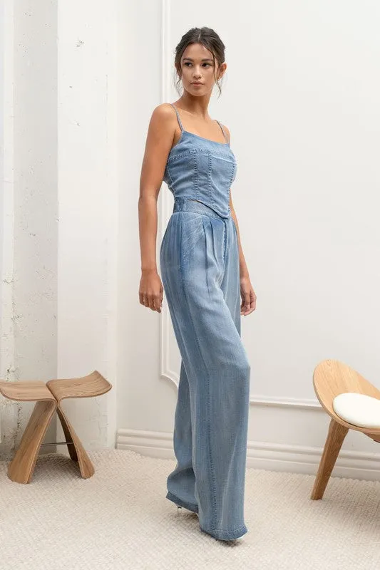 Washed Pleated High Waist Wide Leg Pants