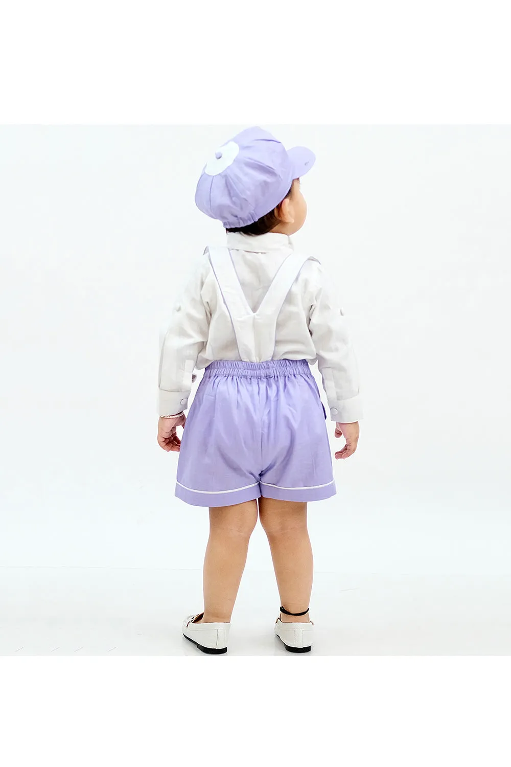 White Pure Linen Shirt With Suspender And Bow Set