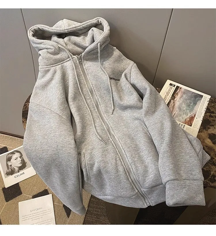 winter hooded sweatshirt for women new trendy casual cardigan jacket       S4936