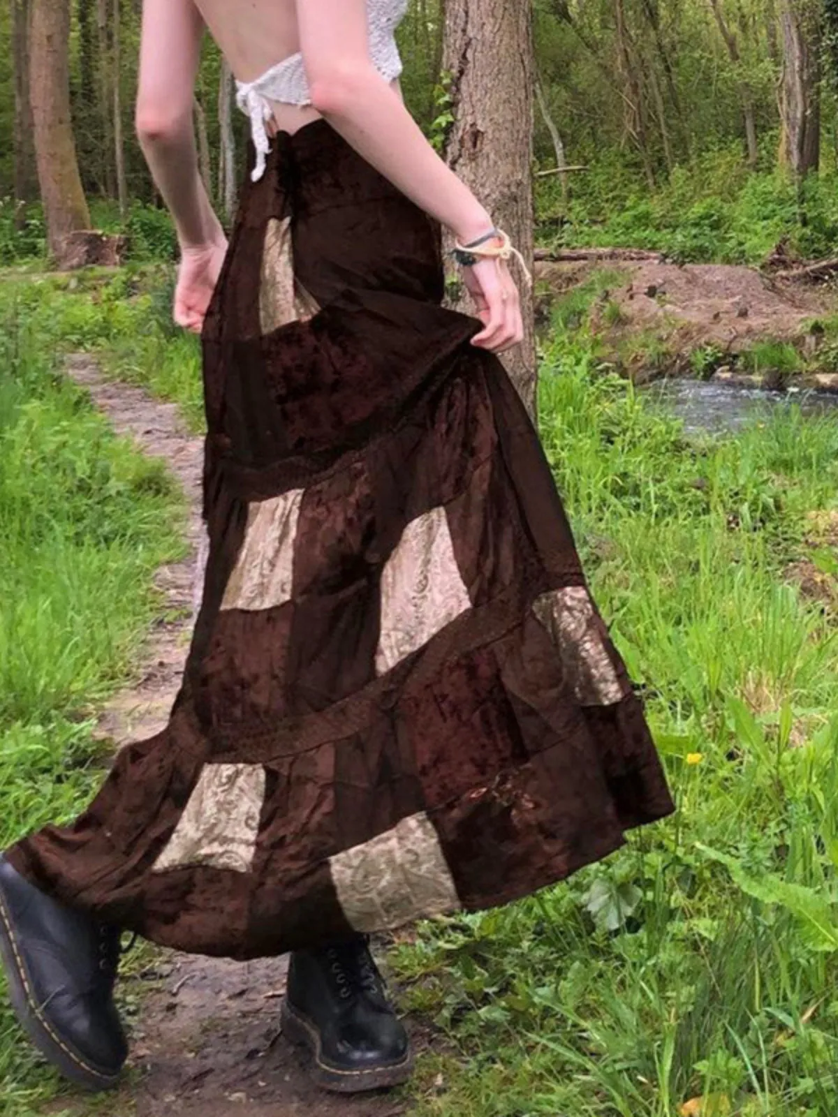 WLS Retro Vintage Velvet Long Skirt