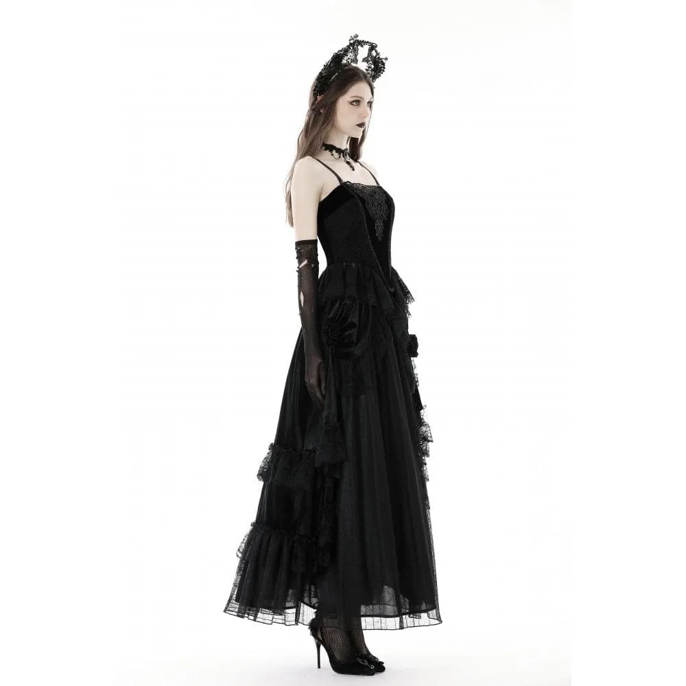 Women's Gothic Ruffled Lace Splice Velvet Skirt