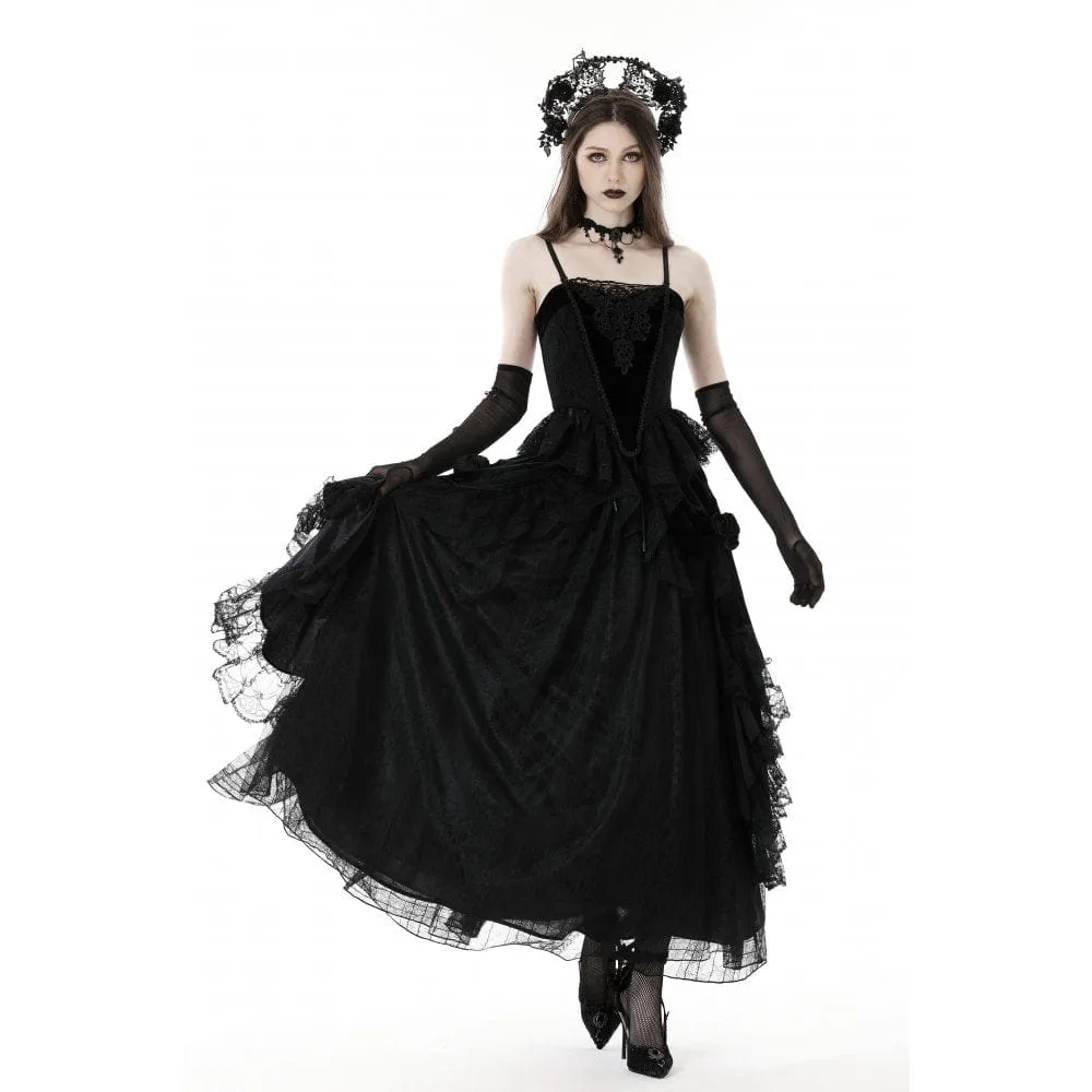 Women's Gothic Ruffled Lace Splice Velvet Skirt