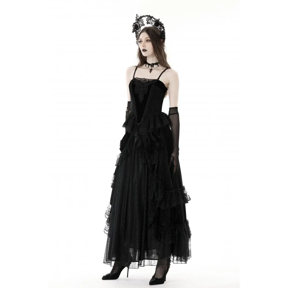 Women's Gothic Ruffled Lace Splice Velvet Skirt