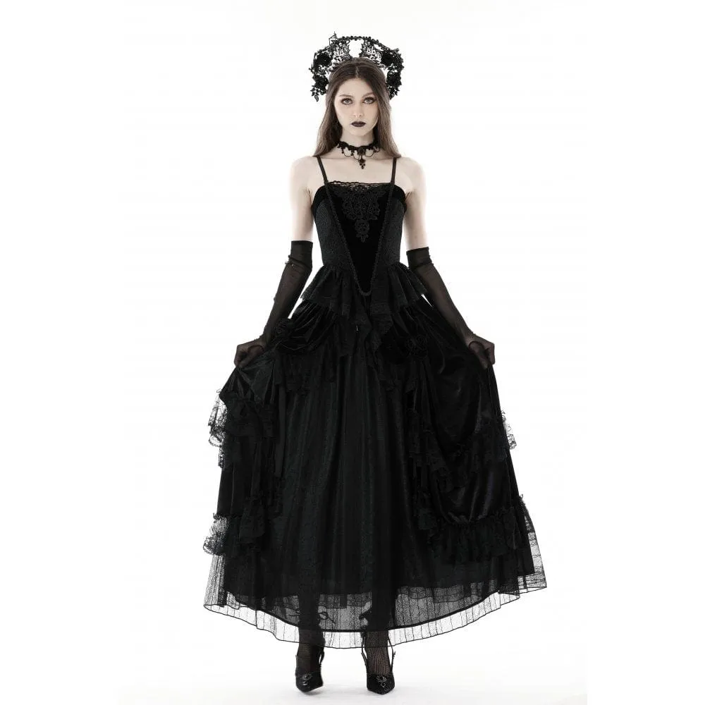 Women's Gothic Ruffled Lace Splice Velvet Skirt