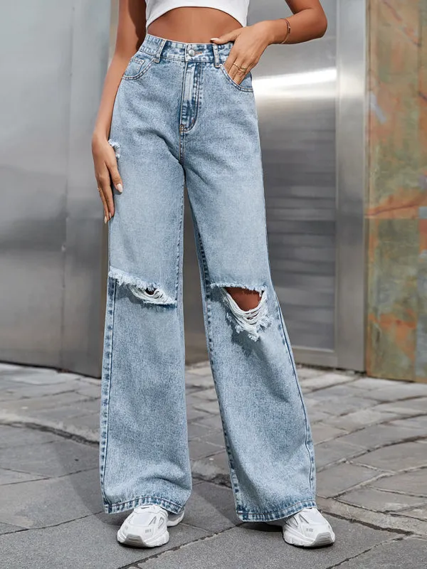 Women's Ripped High Waist Wide Leg Jeans