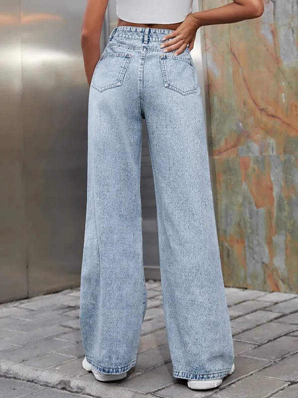 Women's Ripped High Waist Wide Leg Jeans