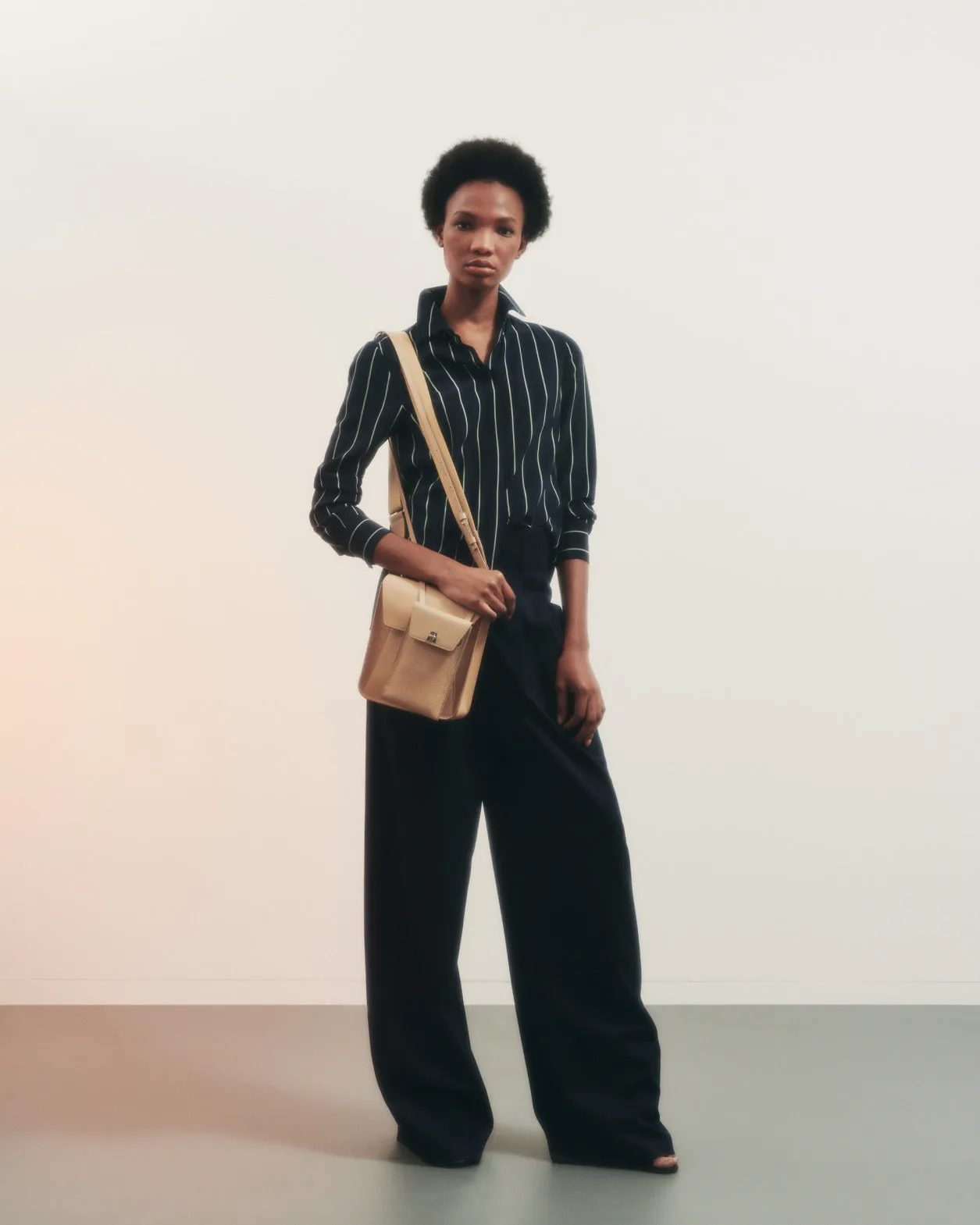 Wool Gabardine High Waist Wide Leg Pants