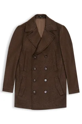 WOOLEN LONG COAT DOUBLE BREASTED  DARK BROWN